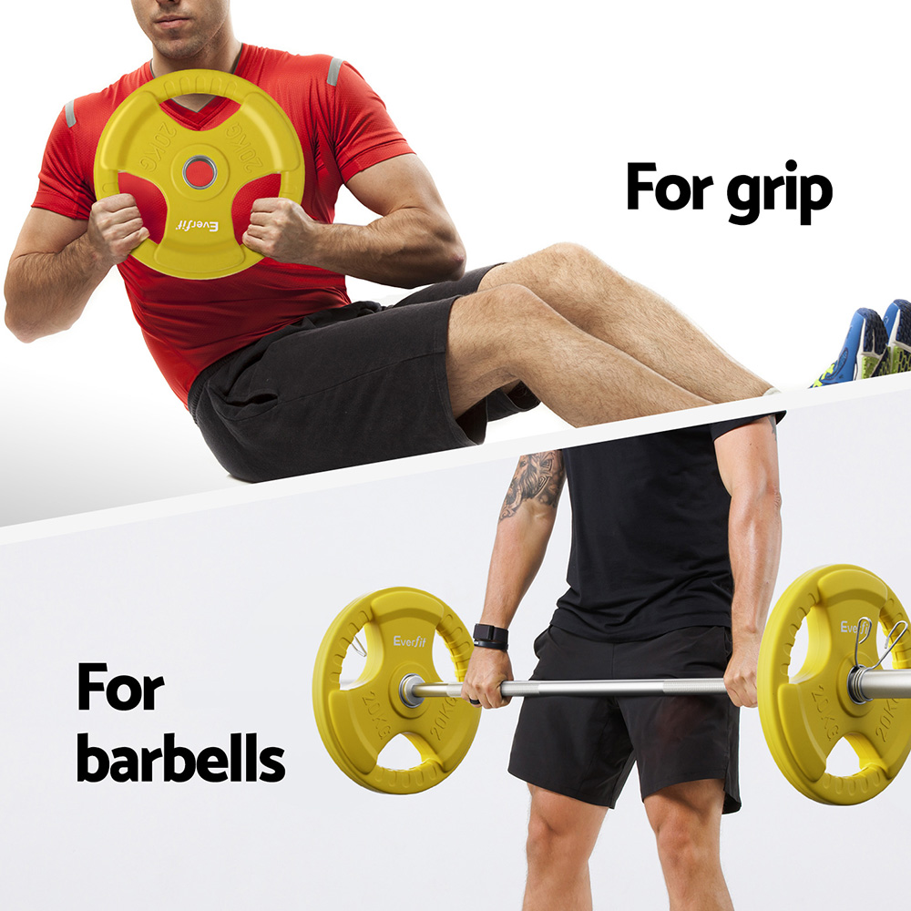 Everfit Weight Plates Olympic 20kg Dumbbell Barbell Plate Weight Lifting Home Gym Yellow — image 5