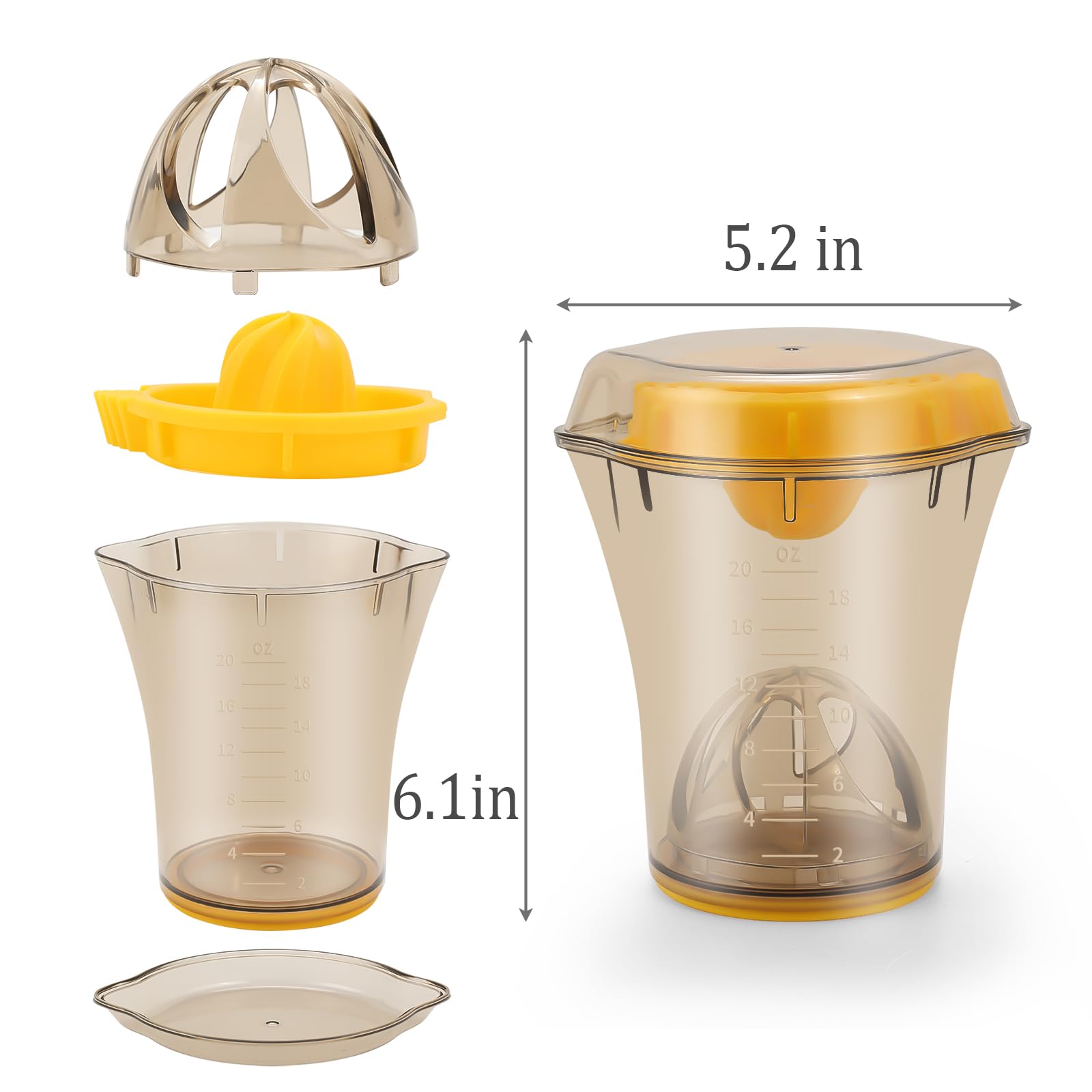Handheld Citrus Juicer with Dual Reamer & 20oz Measuring Cup – Manual Lemon, Lime, Orange, Grapefruit Squeezer with Anti-Slip Base and Filtered Spout (Yellow) — image 3