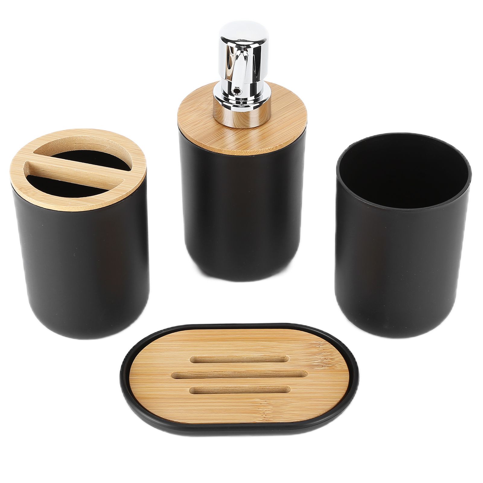 4Pcs Bathroom Accessory Set Bamboo Waterproof Durable Gift Toothbrush Cup for Home HotelBlack โ image 2