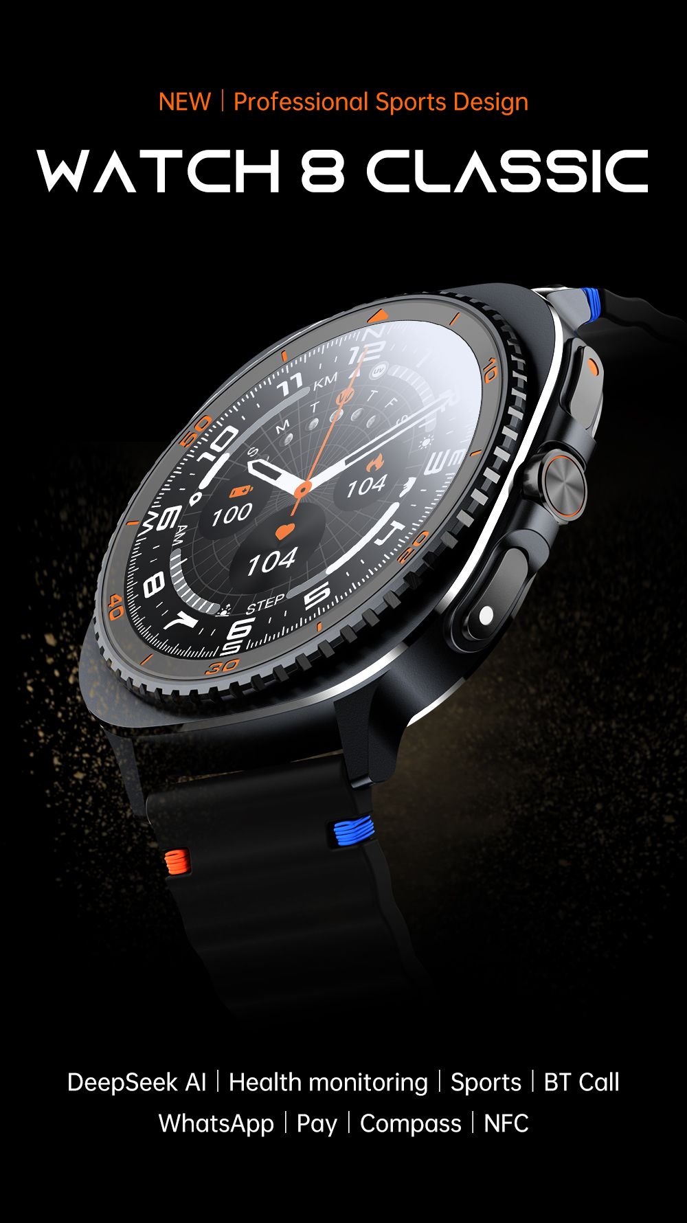 Watch8Classic-MA33 Fitness Smartwatch Bluetooth Call Waterproof Health Tracker for iPhone Android,Orange β image 5