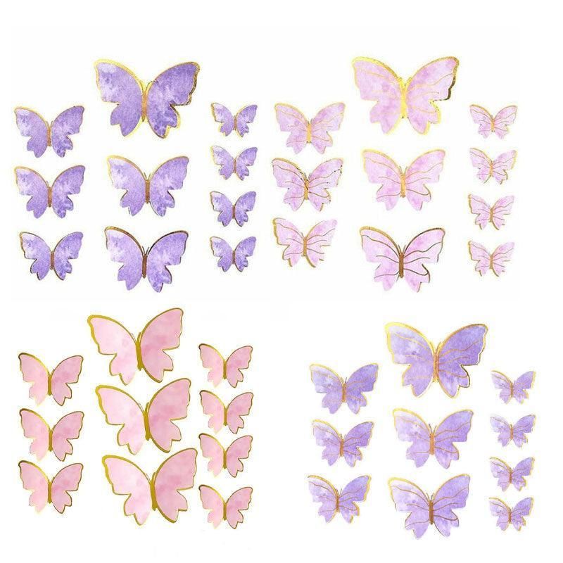 10Pcs Butterfly Paper Toppers Happy Birthday Cake & Festival Theme Decor - Pink Stripe โ image 3