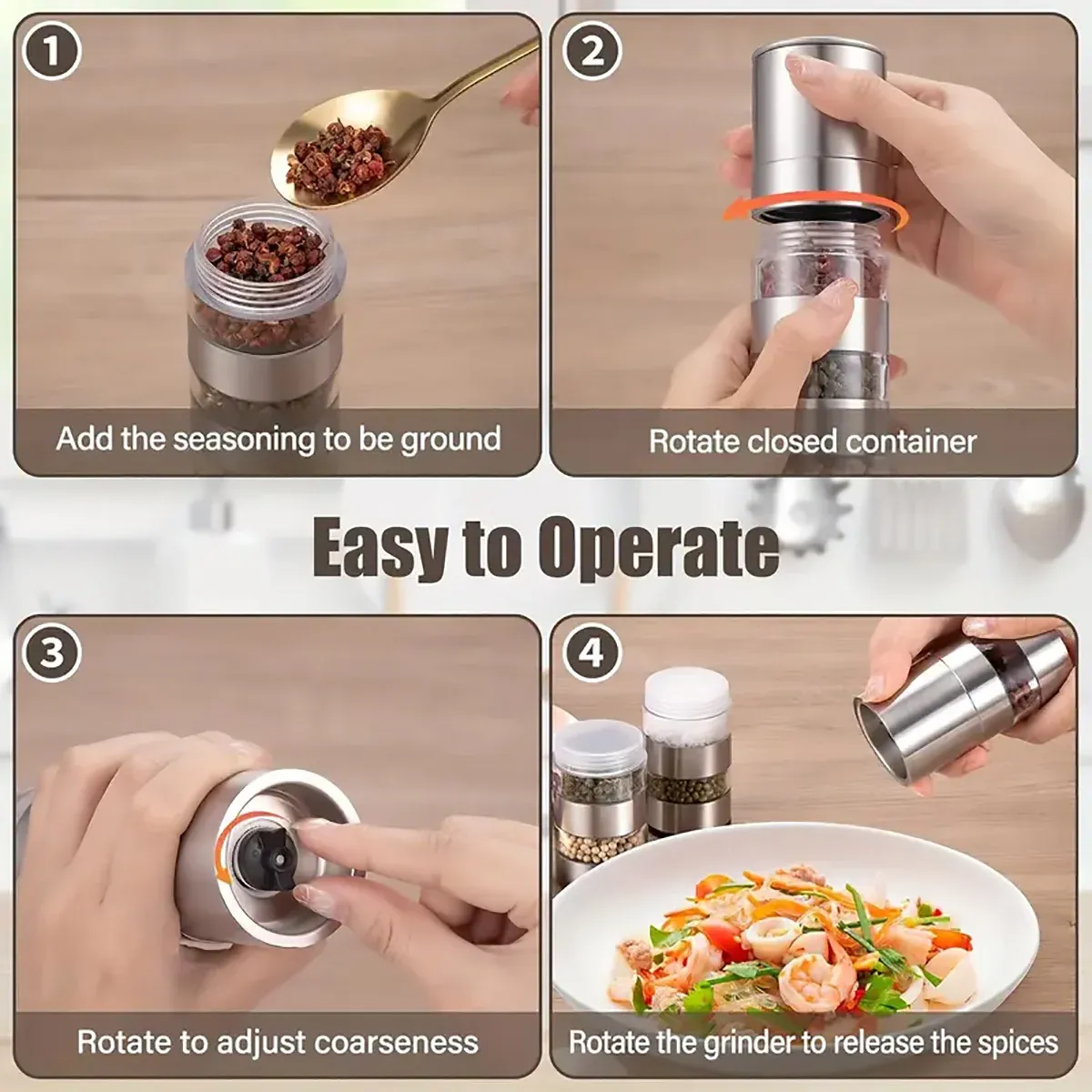 5 in 1 Stainless Steel Salt and Pepper Grinder Manual Spice Grinder Bottle Kitchen — image 6