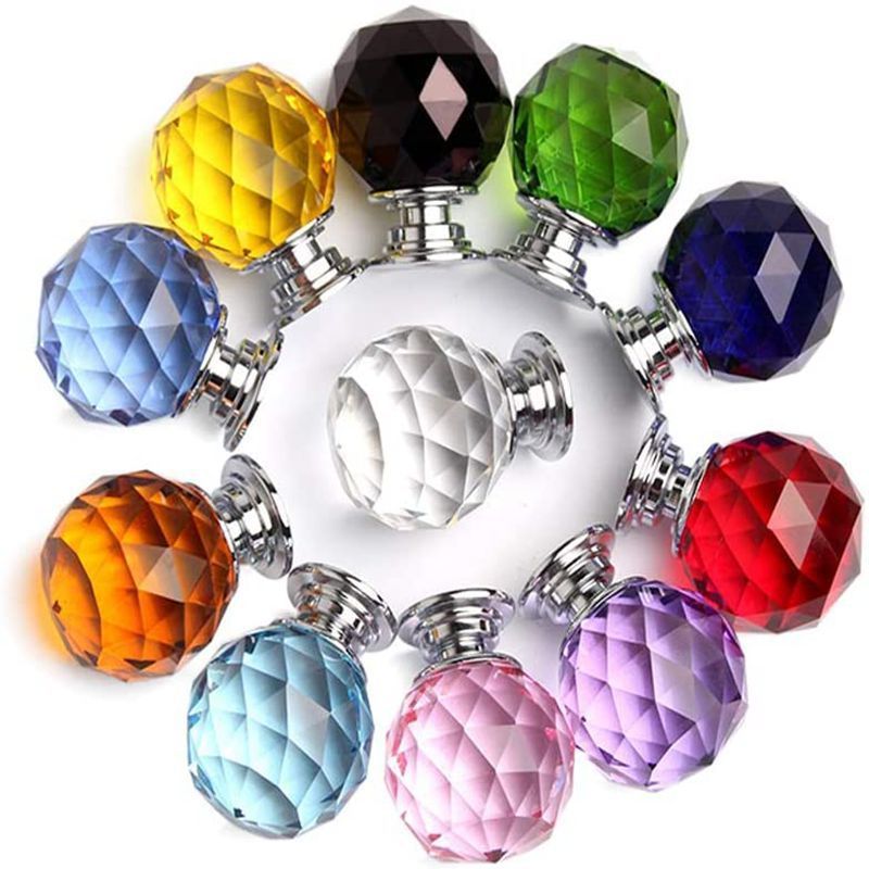 10 Pcs Round Diamond 30mm Sapphire Glass Crystal Cabinet Knobs-Cupboard Door Knobs/Crystal Drawer Pull Handles/Glass Dresser