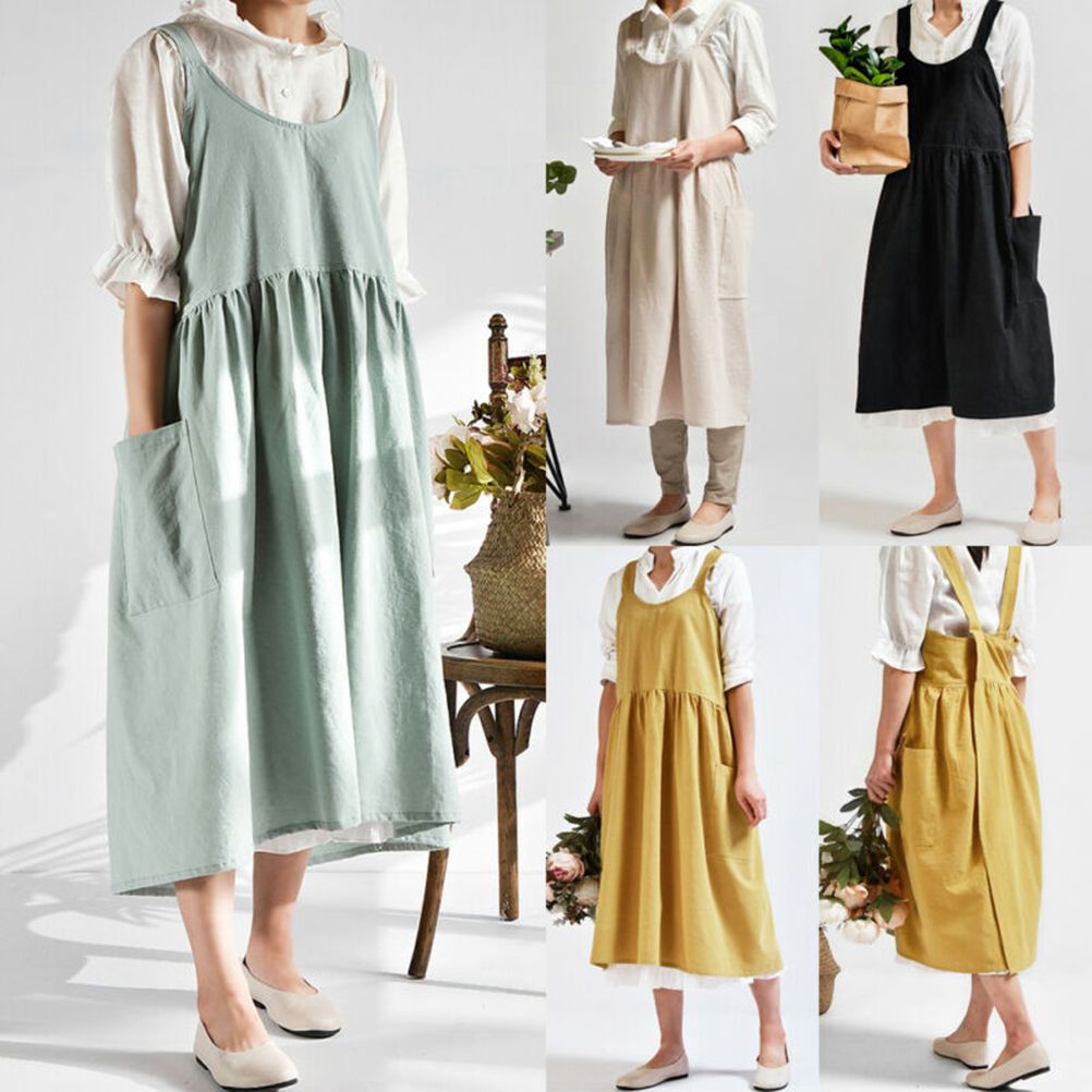 Women Kitchen Cooking Apron with 2 Front Pockets Cotton Linen Apron Coffee Shops Flower Shops Work Cleaning Aprons โ image 5