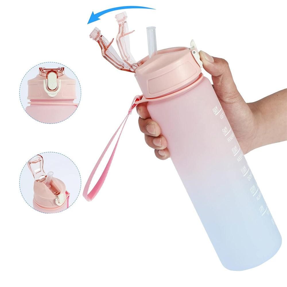 3-Piece Set Gradual-Color Motivational Water Bottles Set Sports Drinking Bottle with Time Markings Pink — image 5