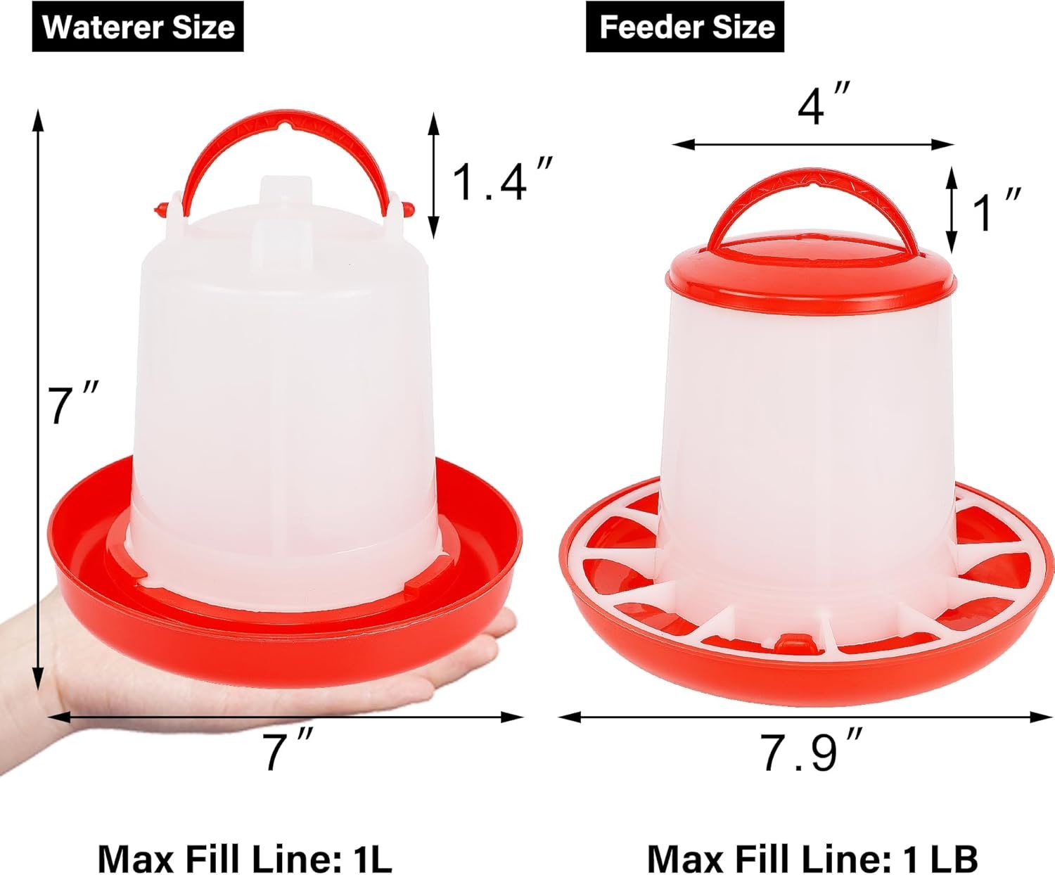Chick Feeder and Waterer Set – 1 LB + 1 L Hanging Plastic Containers for Outdoor Baby Chicks Small Poultry Drinkers Feeders — image 3