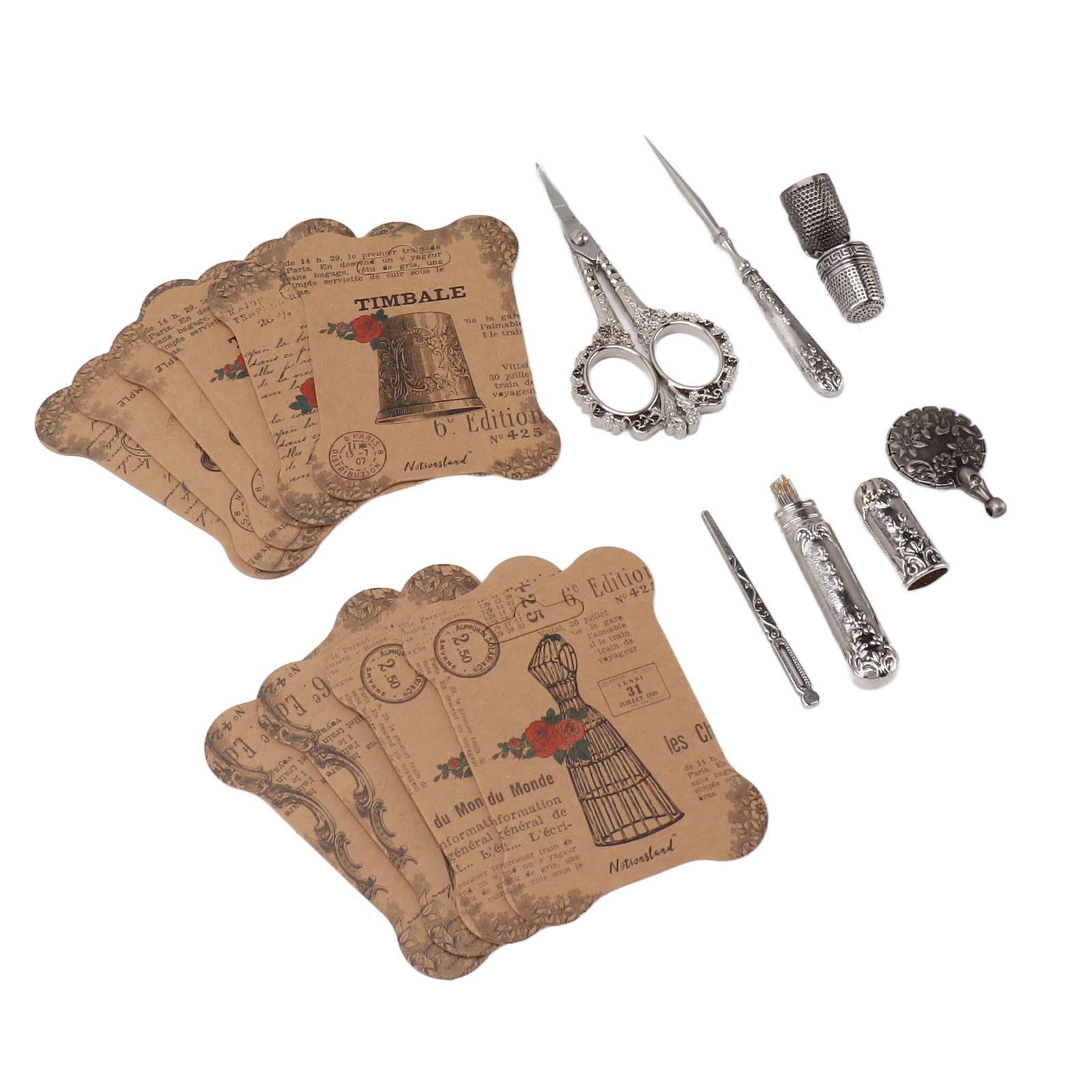 European Style Vintage Embroidery Scissors Set Stainless Steel European Antique Vintage Sewing Kit for Sewing Craft Art Work Needlework Vintage Silver โ image 4