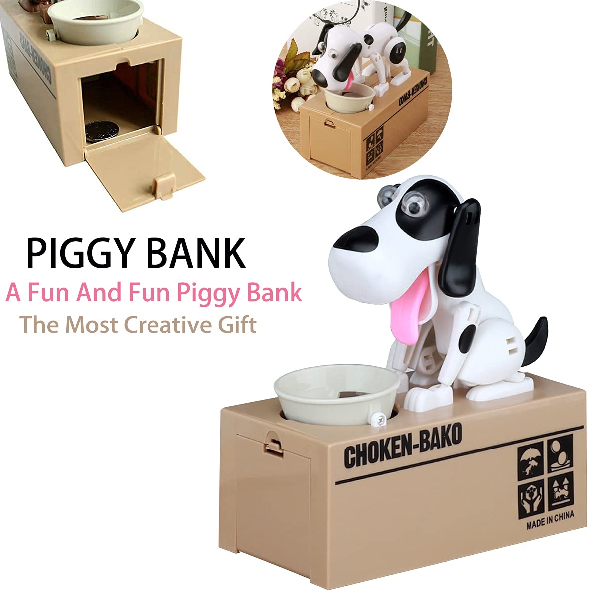Interactive Dog Coin Bank – Automatic Electric Money Saving Piggy Bank with Moving Dog Design – Fun Kids Gift & Desk Decor (White) — image 2