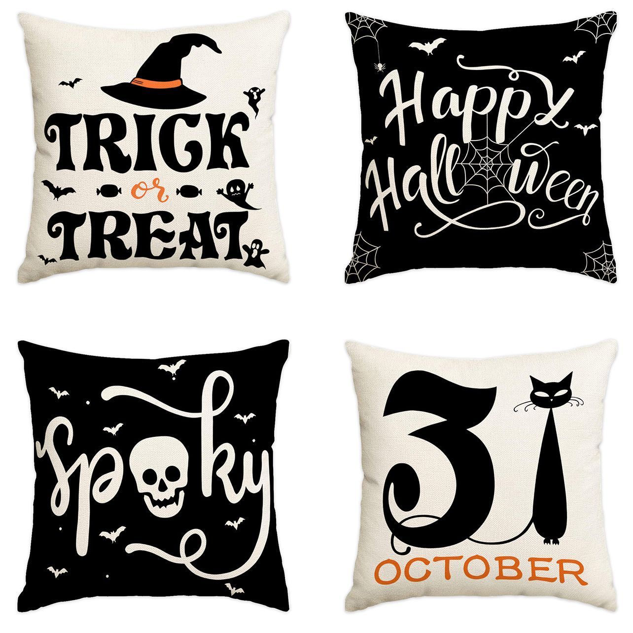 4PC Holiday Decorative Pillow Cover For Christmas & Halloween, Style 4, Suitable For Sofa, Living Room, Bedroom, 45 × 45cm Does Not Include Pillow Core