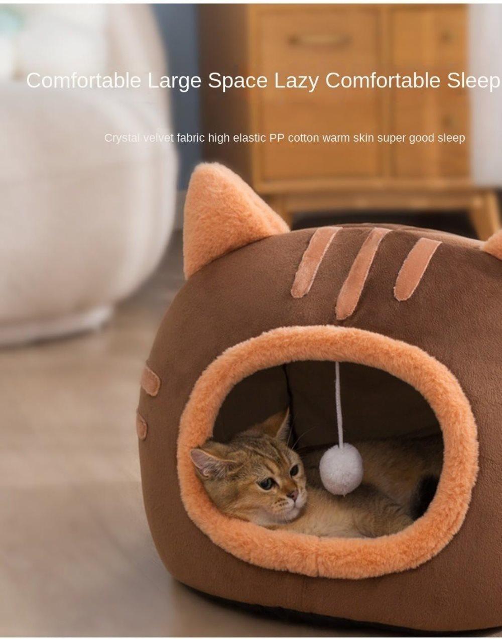 Fluffy Dog Bed Cat Bed Winter Pet House Anti-Slip, Large, Brown — image 3