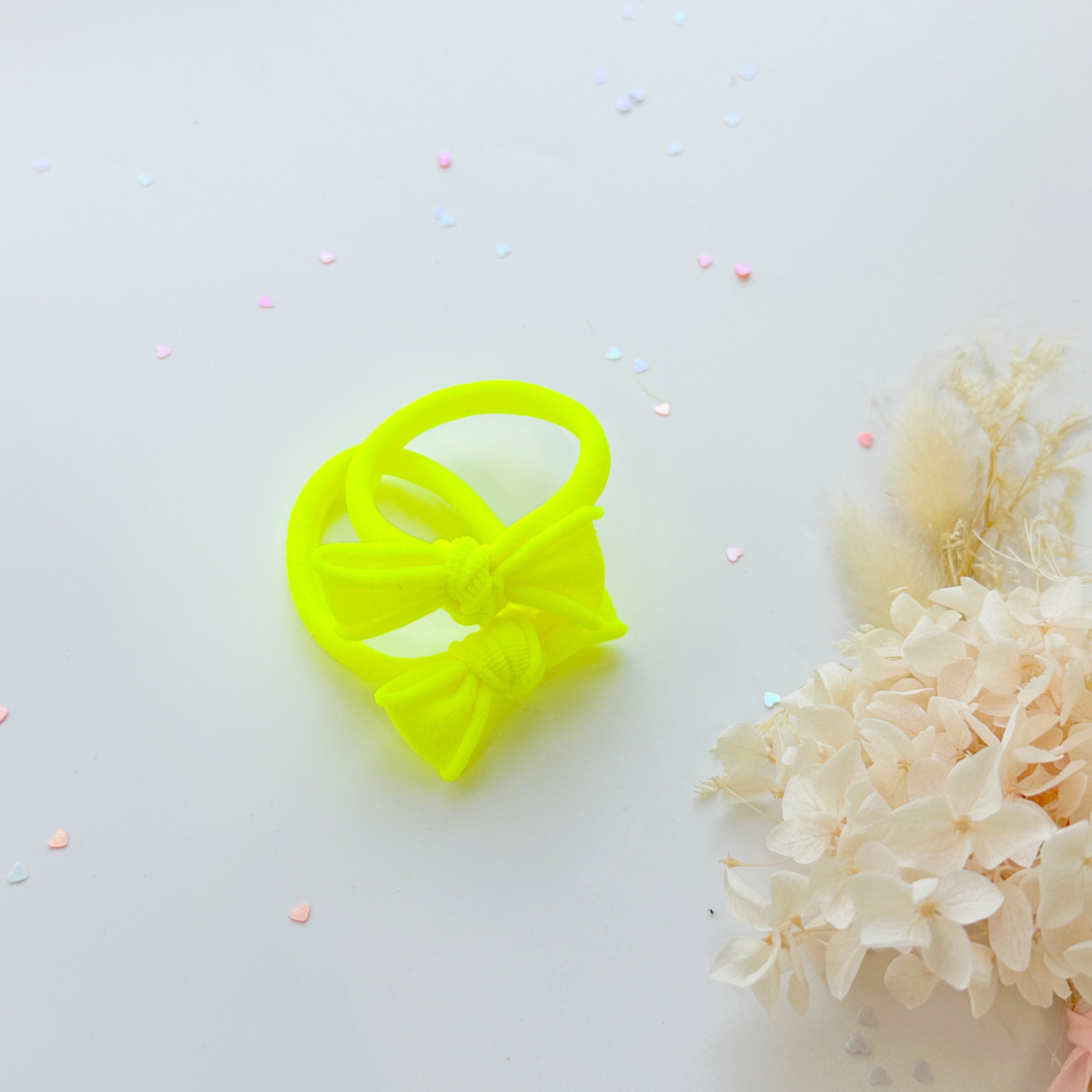 Handmade Simple Bow metal free hair ties - Neon - 3 Pairs Neon colour โ image 2