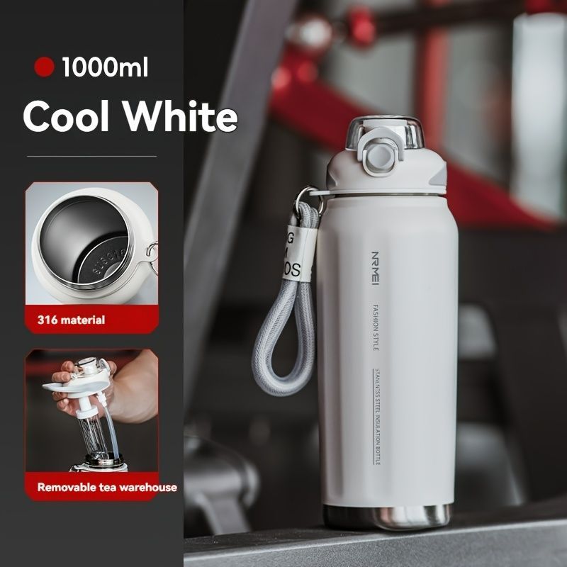 316 Stainless Steel Water Bottle Outdoor Insulated Bottle Sports Straw Bottle - Black - Size 1200ml — image 2