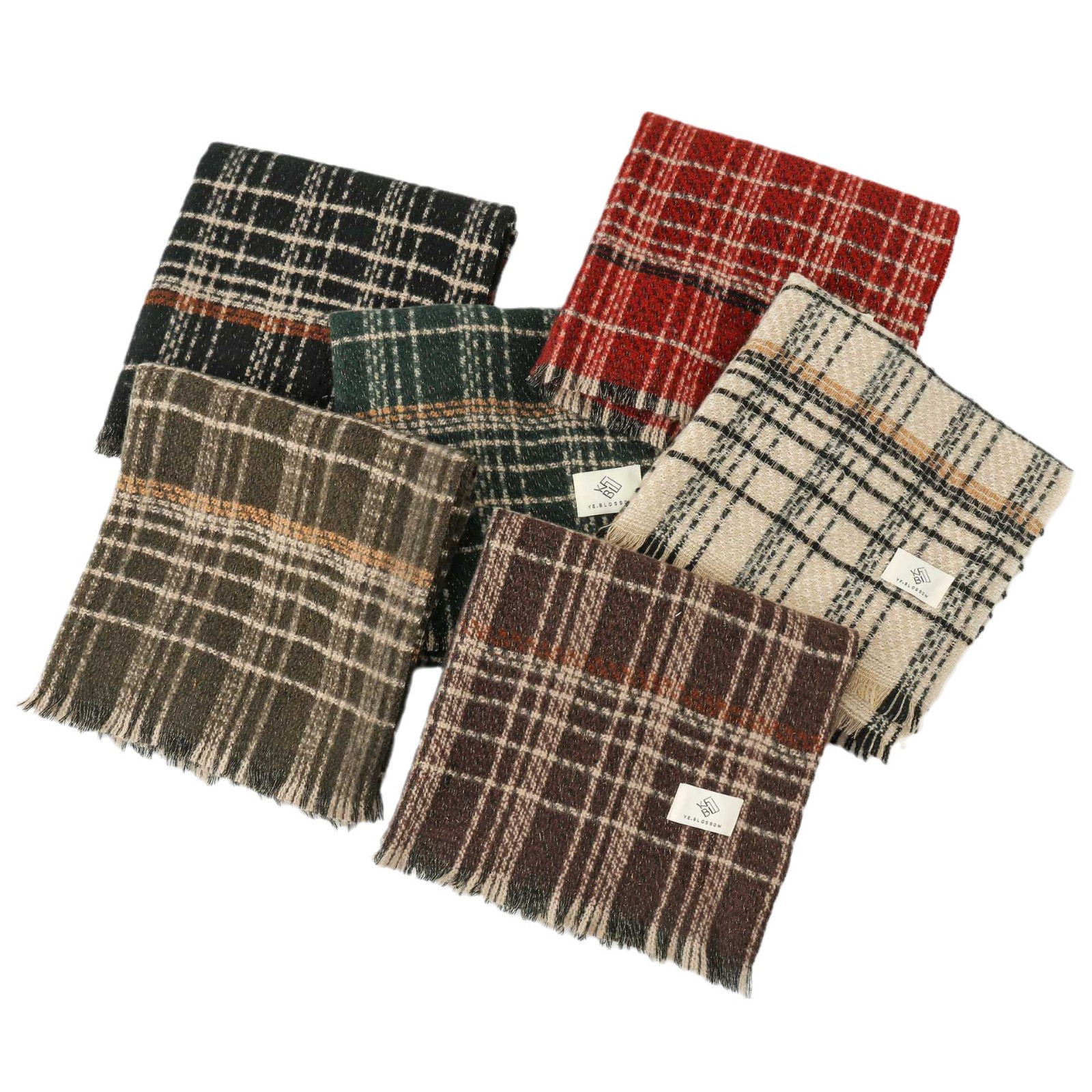 Red Chic Plaid Winter Scarf - Large Soft Polyester Shawl Wrap with Tassels, Korean Inspired Fashion — image 2