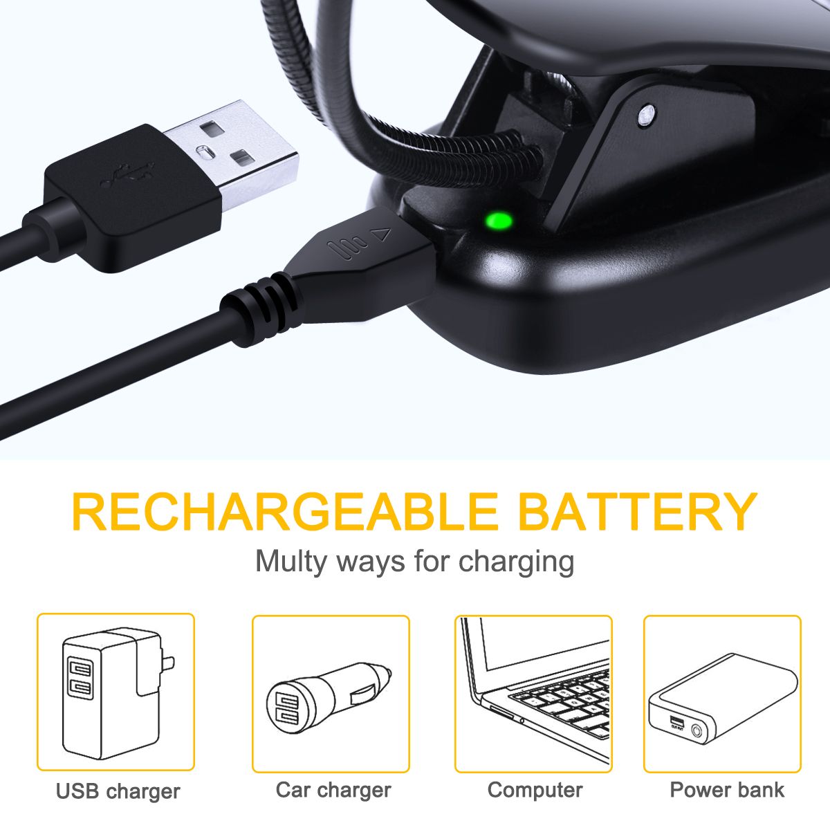 Reading Light, 14 LED USB Rechargeable and Eyecare Book Light, Flexible Clip Reading Lamp โ image 3