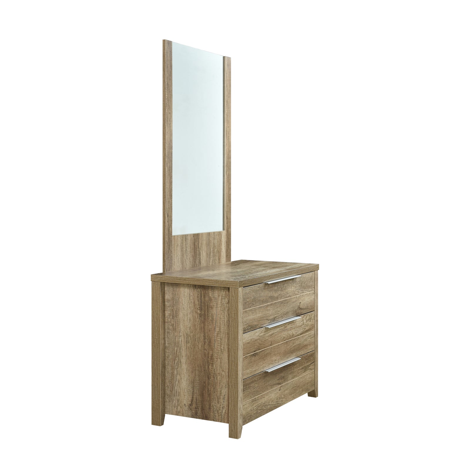 Dresser with 3 Storage Drawers in Natural Wood like MDF in Oak Colour with Mirror — image 3