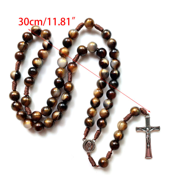 Crucifix Rosary Beads Necklace Medal Chain Pendant Necklace Brown Acrylic Beads Long Chain Pray Jewelry Gift — image 4