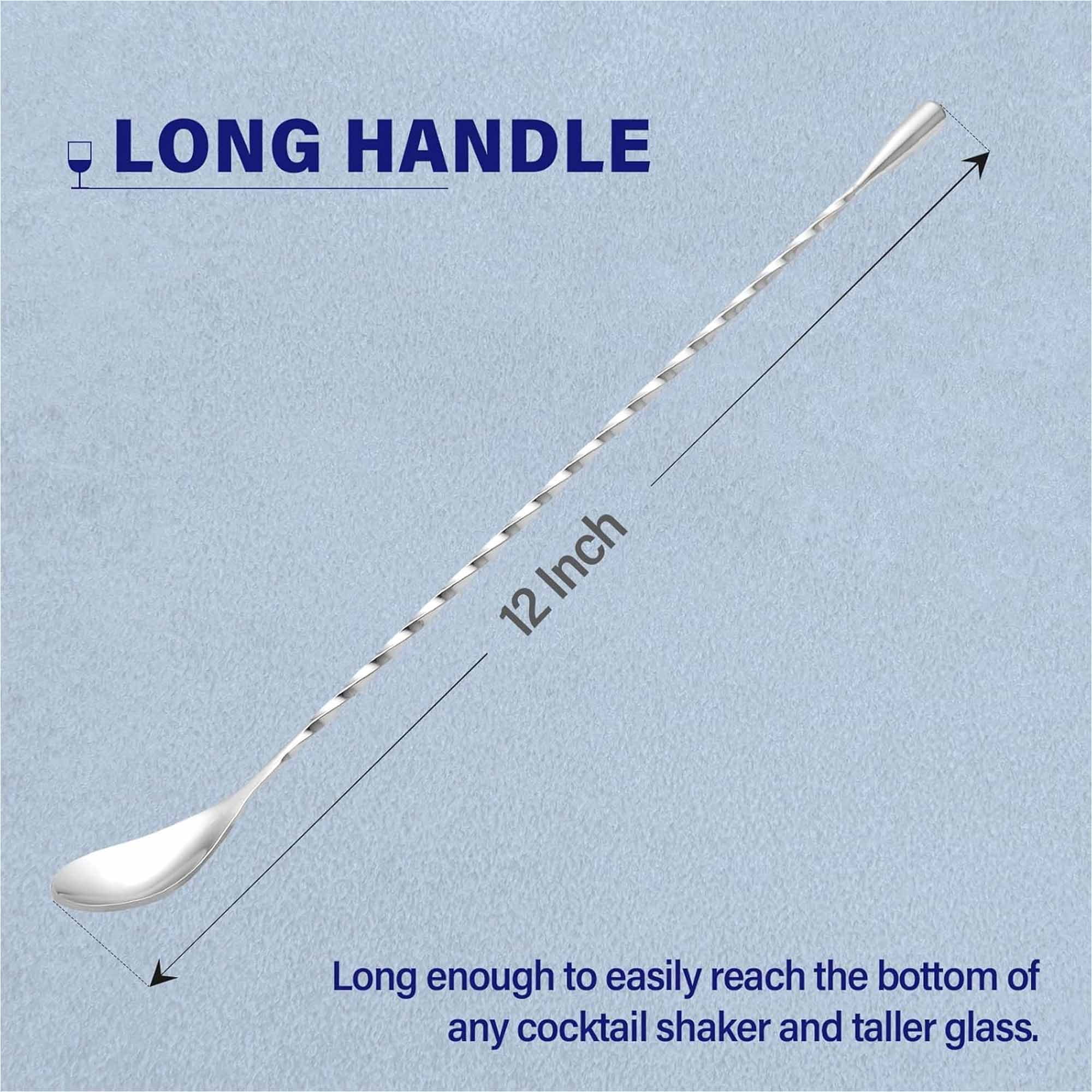 Bar Spoon Cocktail Mixing Stirrers for Drink, Stainless Steel 12 Inches Long Handle, Silver 4 Pieces ā image 2