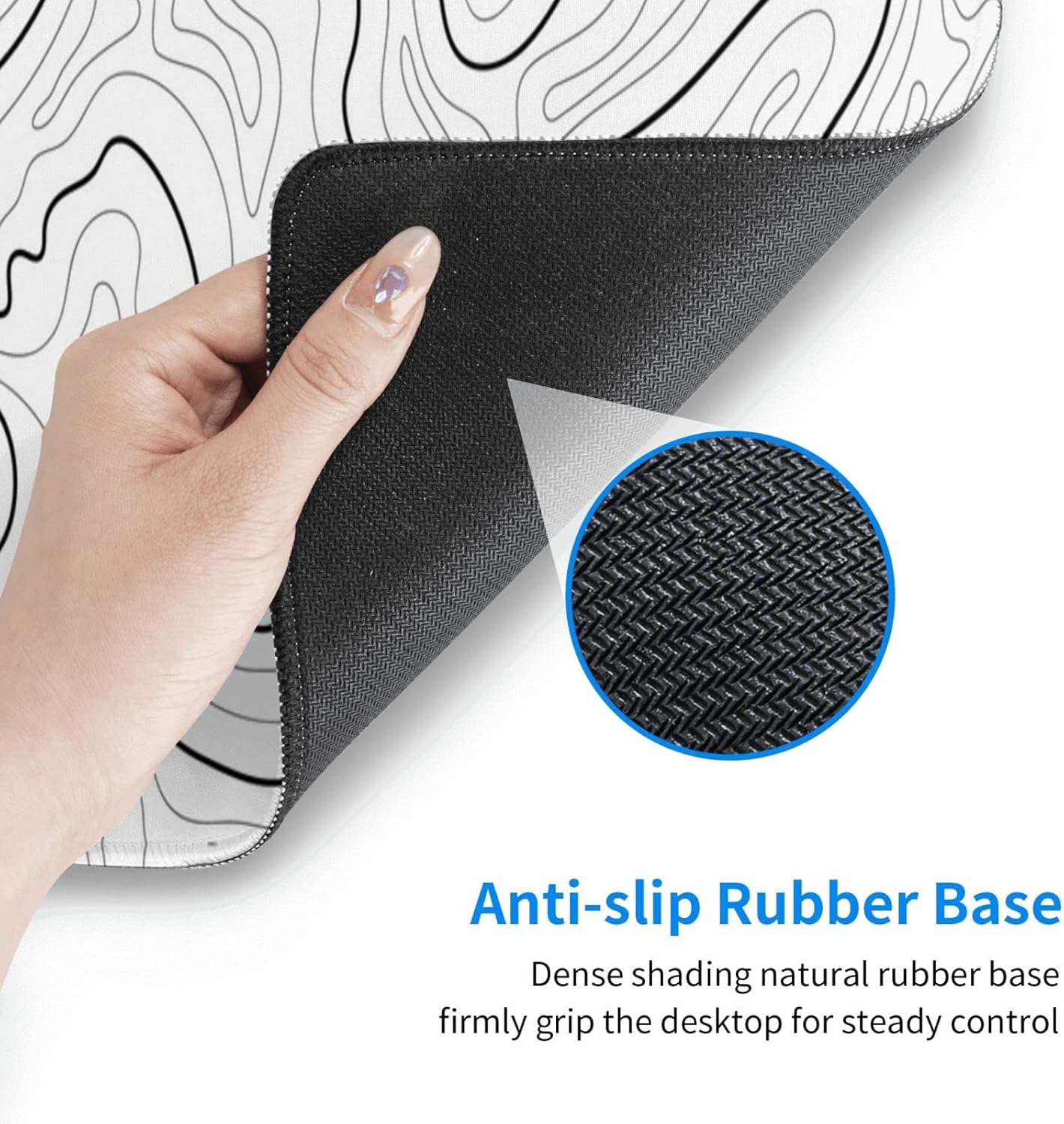 Abstract Topographic Map White Grey Black Gaming Mouse Pad Long Mouse Pad Large Desk Mat 31.5 X 11.8 Inch Mousepad with Non-Slip Base Stitched Edge Keyboard โ image 4