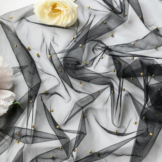 Black Table Veil with White Pearls - Silky Gauze 30x120 Inches - For Weddings, Parties & Table Decorations — image 6