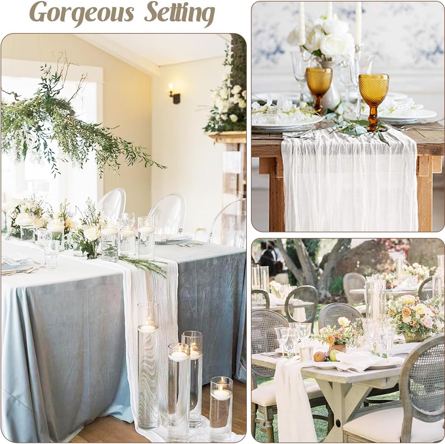 White Cheesecloth Table Runner 10FT Long Boho Gauze Table Runner Rustic Sheer Runner for Wedding Bridal Baby Shower Birthday Party Table Decor Decorations — image 5
