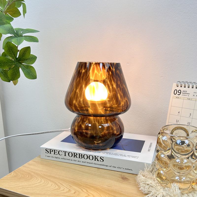 Brown Vintage Speckled All Glass Mushroom Table Lamp - Bedside Soft Ambient Night Light, AU Plug with 3 Colors Temperature Rocker Switch, 2 Pack — image 2