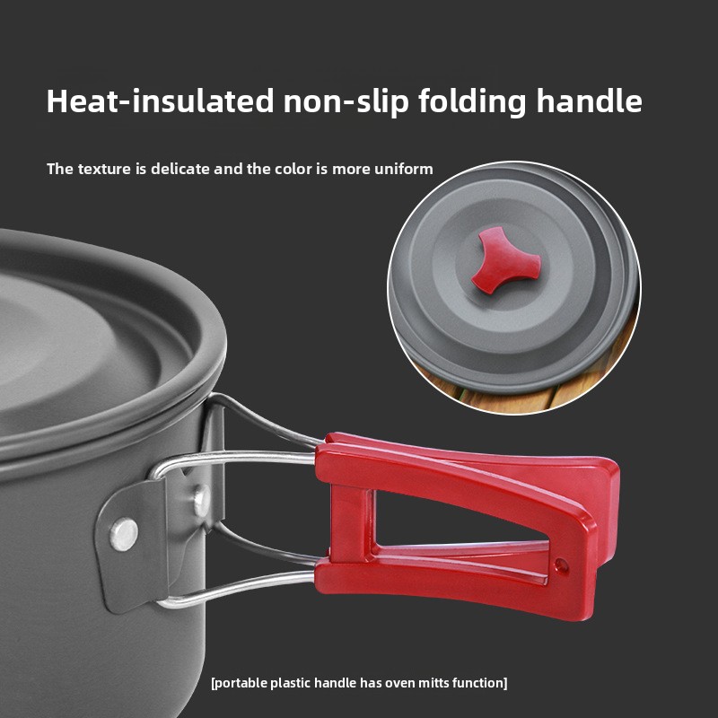 Portable Camping Cookware Set for 3-5 People Aluminum Kettle Pot Frying Pan Mess Kit with Folding Handles for Hiking and Outdoor Use — image 4