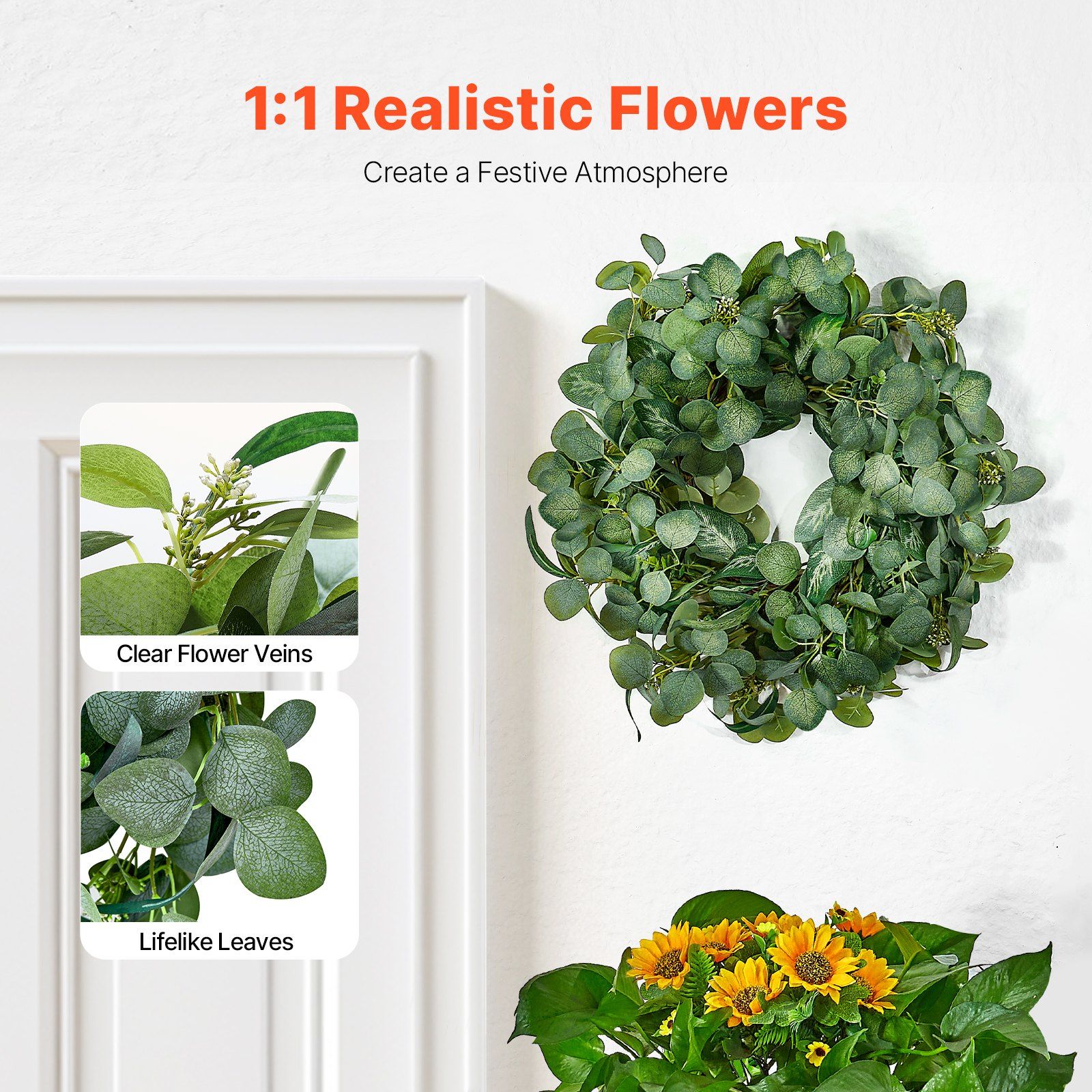 Artificial Decorative Wreath 66.04cm Green Eucalyptus Leaf Wreath with Berries Thorny Stems Year Round Faux Wreath for Indoor Outdoor Home Wall — image 2