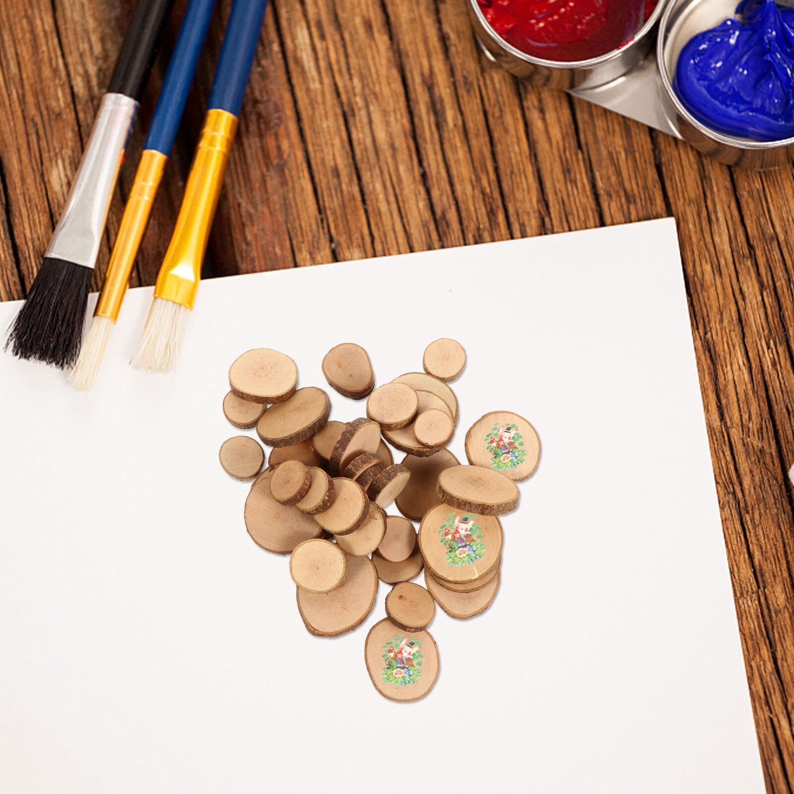 1 Set Diy Wood Slices for Wedding Decorations Light Brown Round Bark Shapes Smooth Surface — image 2