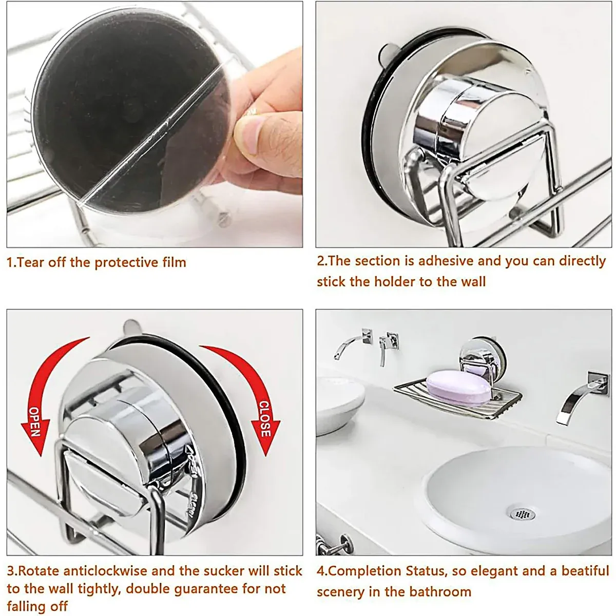 Shower Bar Holder Suction Basket Wall Mounted Stainless Steel Bathroom Soap Dish - Double Layer — image 6