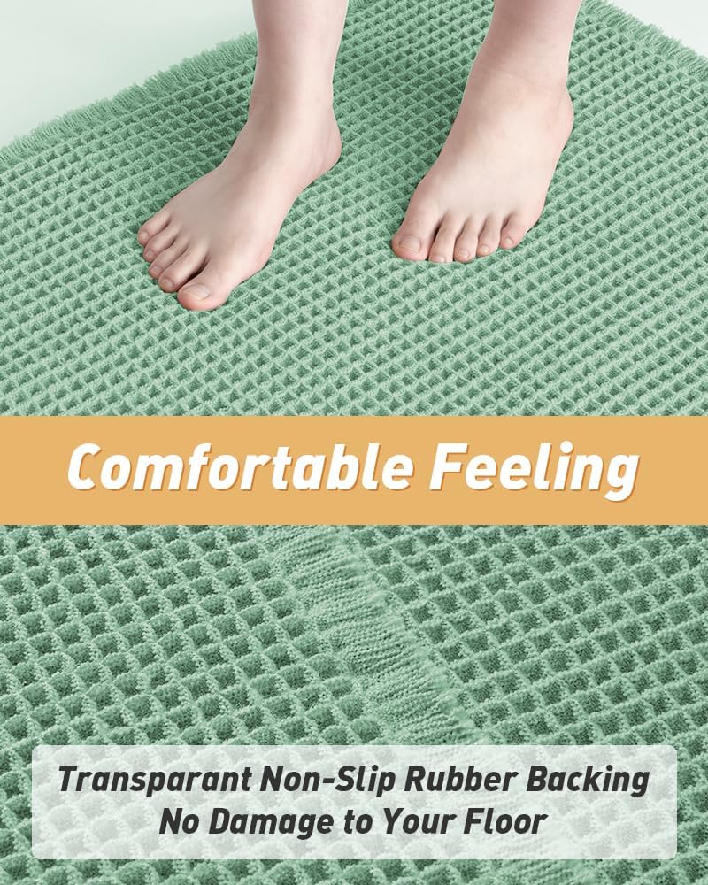 Upgraded Waffle Bath Mat, Super Absorbent Non Slip Mats for Bathroom Floor, Machine Washable Rugs with Tassels, Rubber Backed Mats, Ultra Soft, 17" x 24", Sage — image 4