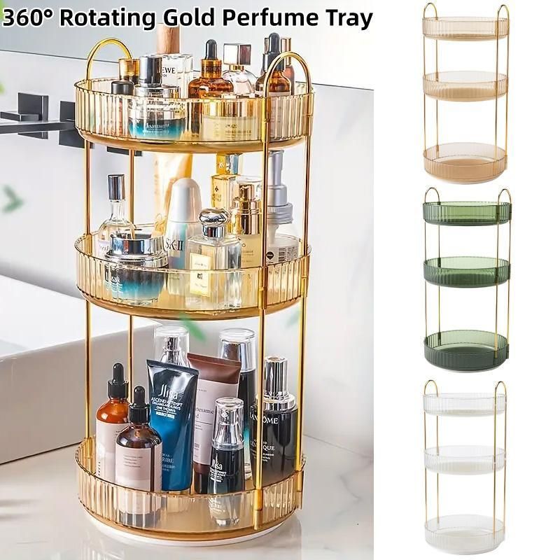 Rotating Cosmetic Organiser Home Storage Shelf Box for Makeup and Beauty Product - Green — image 2
