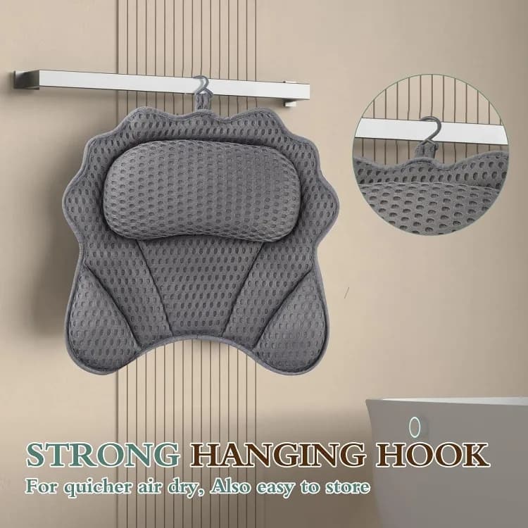 6-Pack Ergonomic Bathtub Pillow with 6 Strong Suction Cups, Support for Head Neck Shoulders & Back, 4D Design, Gray — image 5