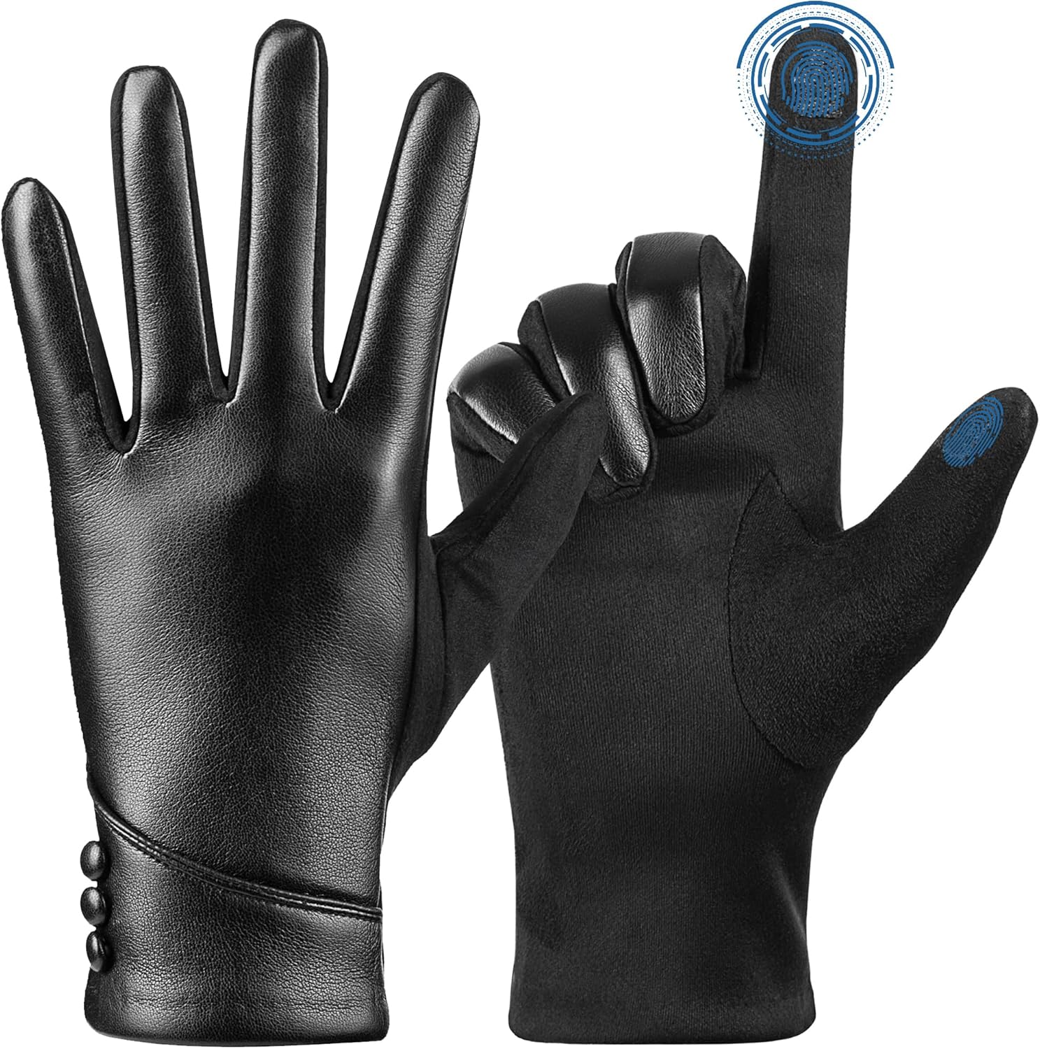 Womens Winter Leather Gloves Touch Screen Wool Lined Windproof Warm Suede Fashion Dress Gloves โ image 2