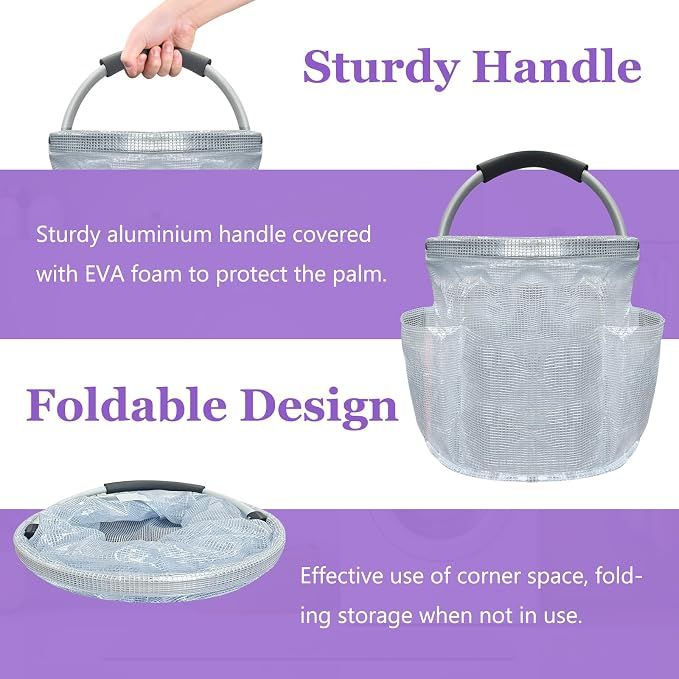 17L Portable Shower Caddy with Handle, Foldable Cleaning Supply Caddy in PVC Resin, Picnic Basket with 6 Side Pockets, Multifunctional Storage Basket for โ image 3