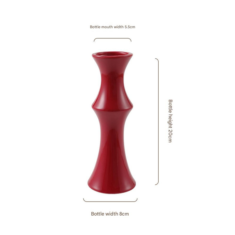 Glossy Red Ceramic Vase - Unique Bamboo-Look Design (20x8x5.5cm) โ image 3