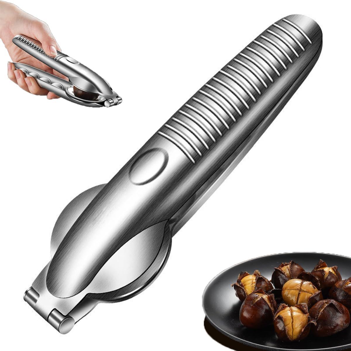 Chestnut Open Clip, Stainless Steel Chestnut Cutter Tool, Kitchen Peeler Clip for Chestnuts, Nut Opener Nut Knife for Pecan Cracker (Silver/2pcs) โ image 2
