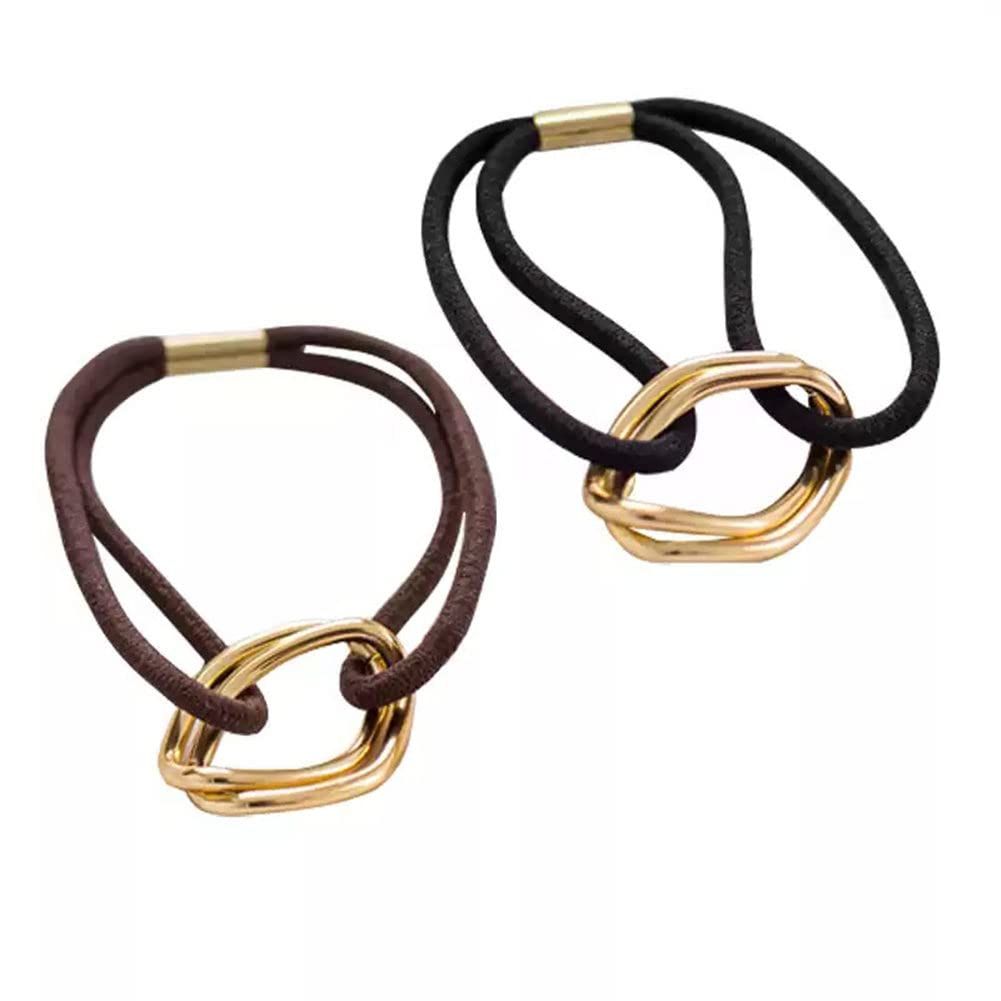 2 Pcs Fashion Gold Plating Metal Cuff Band Ponytail Tie Hair Cuff Elastic Wrap Hair Rope Hair Ring rubber band and metal โ image 3