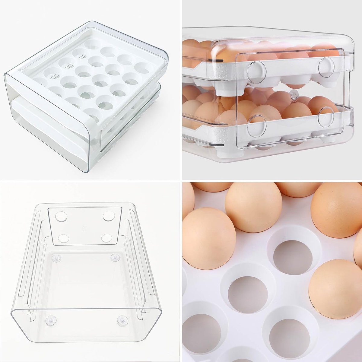 Egg carton - Egg storage box - Kitchen storage box - Double-layered, stackable - Suitable for 40 eggs - Transparent plastic egg holder - 28 × 22 × 12 cm — image 5