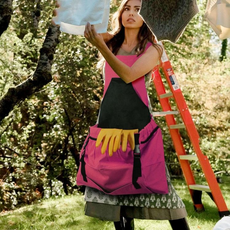Gardening Apron, Unisex Waterproof Canvas Garden Apron with Pockets for Harvesting, Gardening Gifts for Women — image 3
