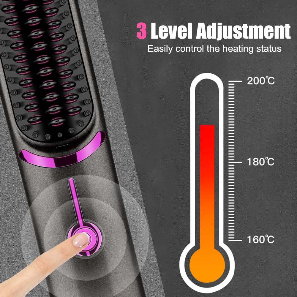 Cordless Hair Straightener Brush, 2 In1 Anti-Scald PTC Heat Comb 5200mAh Electric Straightening Comb for Travel Home — image 3