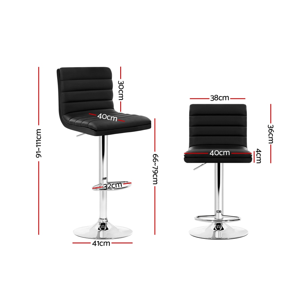 Artiss 2x Bar Stools Padded Leather Gas Lift Black — image 2