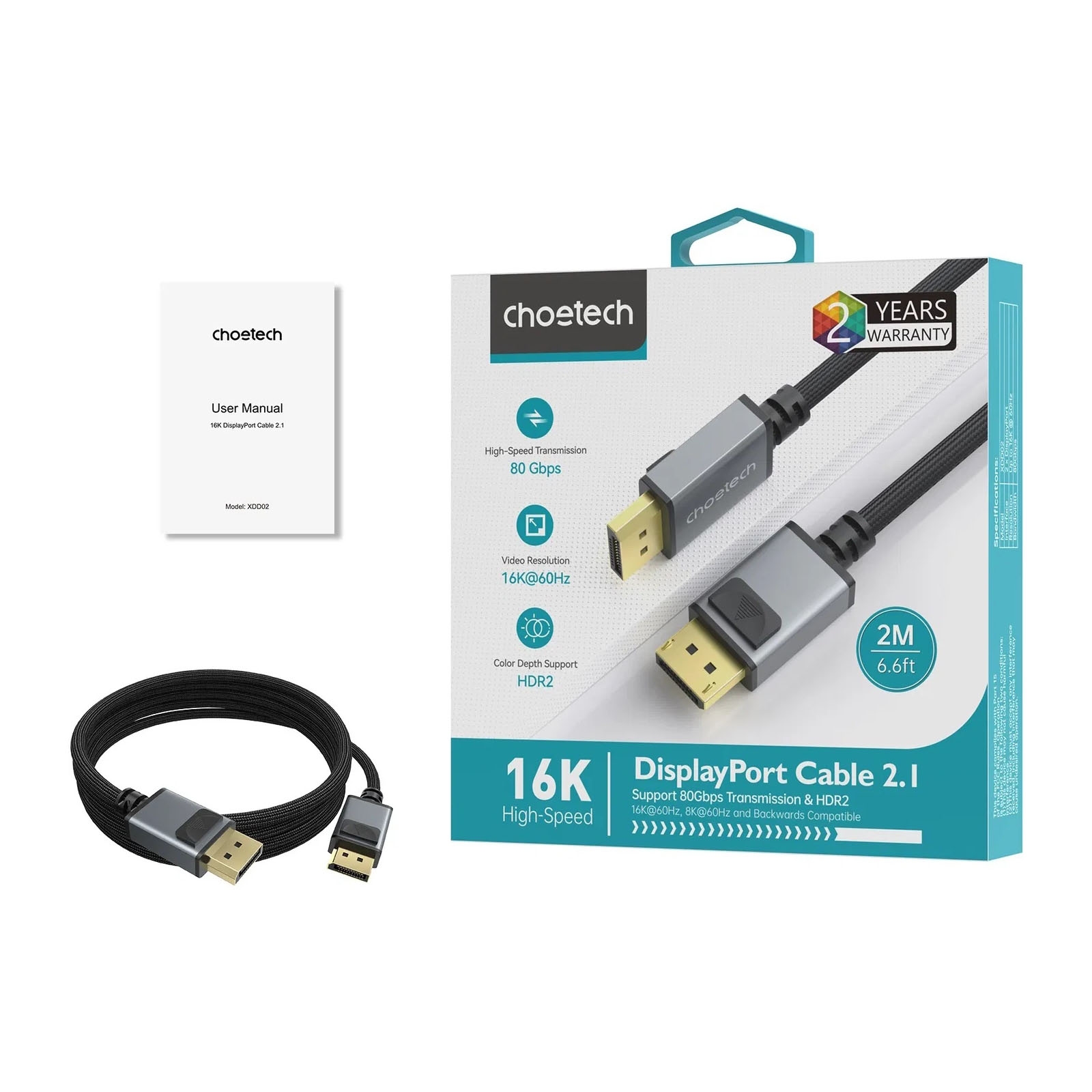 CHOETECH XDD02-1M 16K 60Hz / 8K 240Hz Resolution DP2.1 to DP cable 1M โ image 3