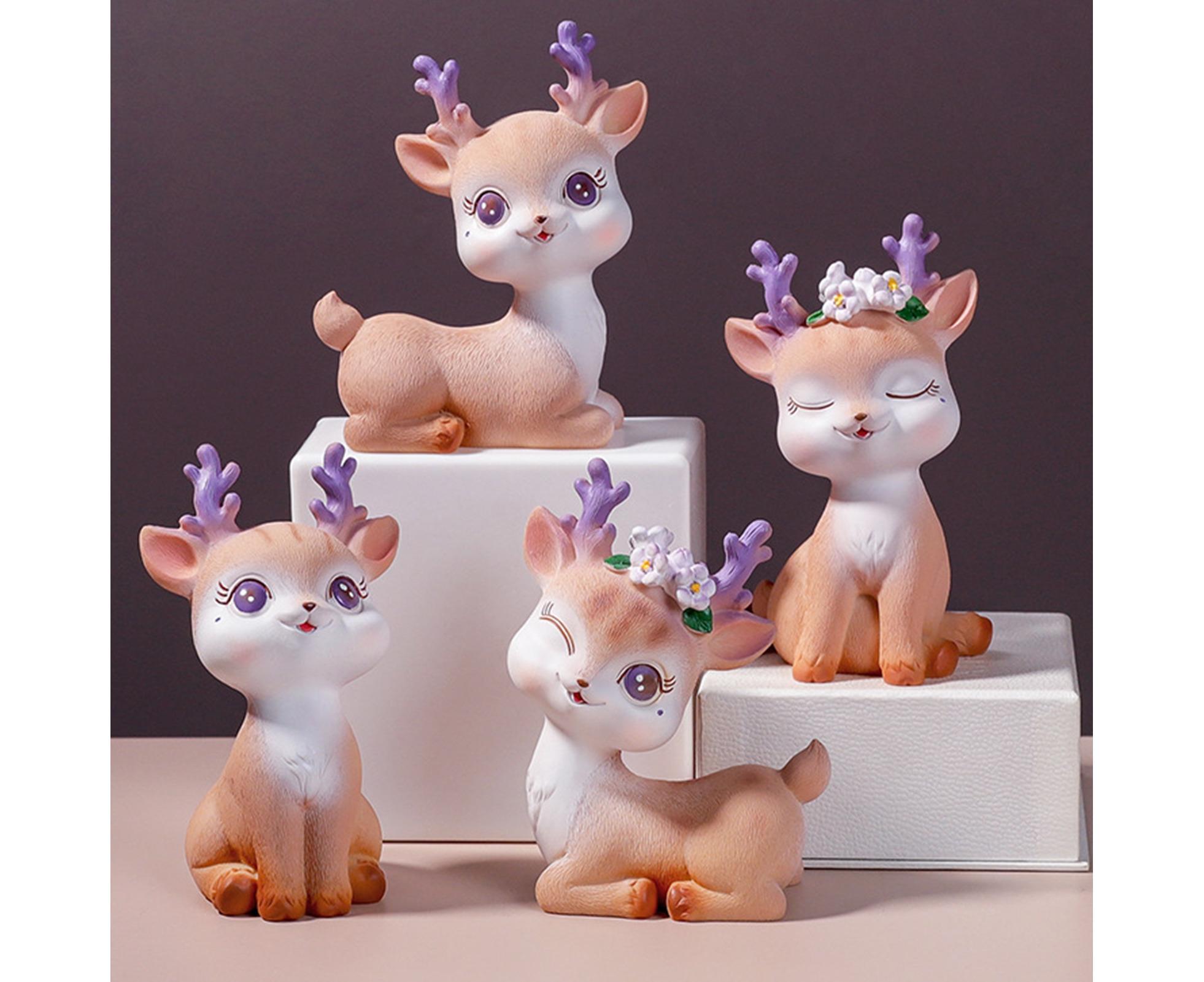 Cartoon Small Deer Resin Reindeer Craft Miniature Desktop Ornaments Car Decor- B — image 2