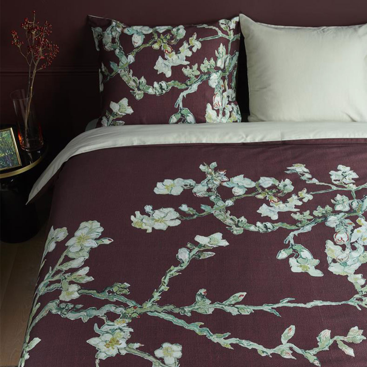 Bedding House Van Gogh Blossom Dark Red Cotton Quilt Cover Set Queen — image 4