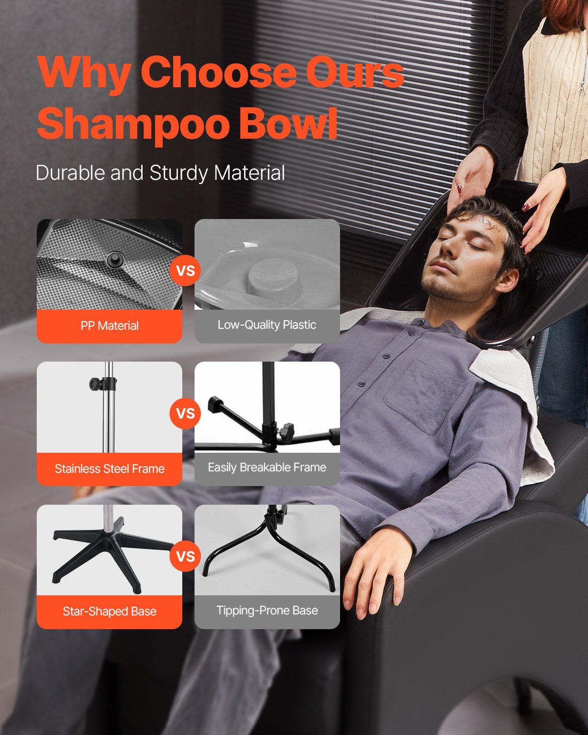 Portable Salon Shampoo Bowl with Adjustable Height & Angle, Hair Wash Sink with Drain Hose & Star-Shaped Support Base for Barbershop, Spa & Home Use — image 2