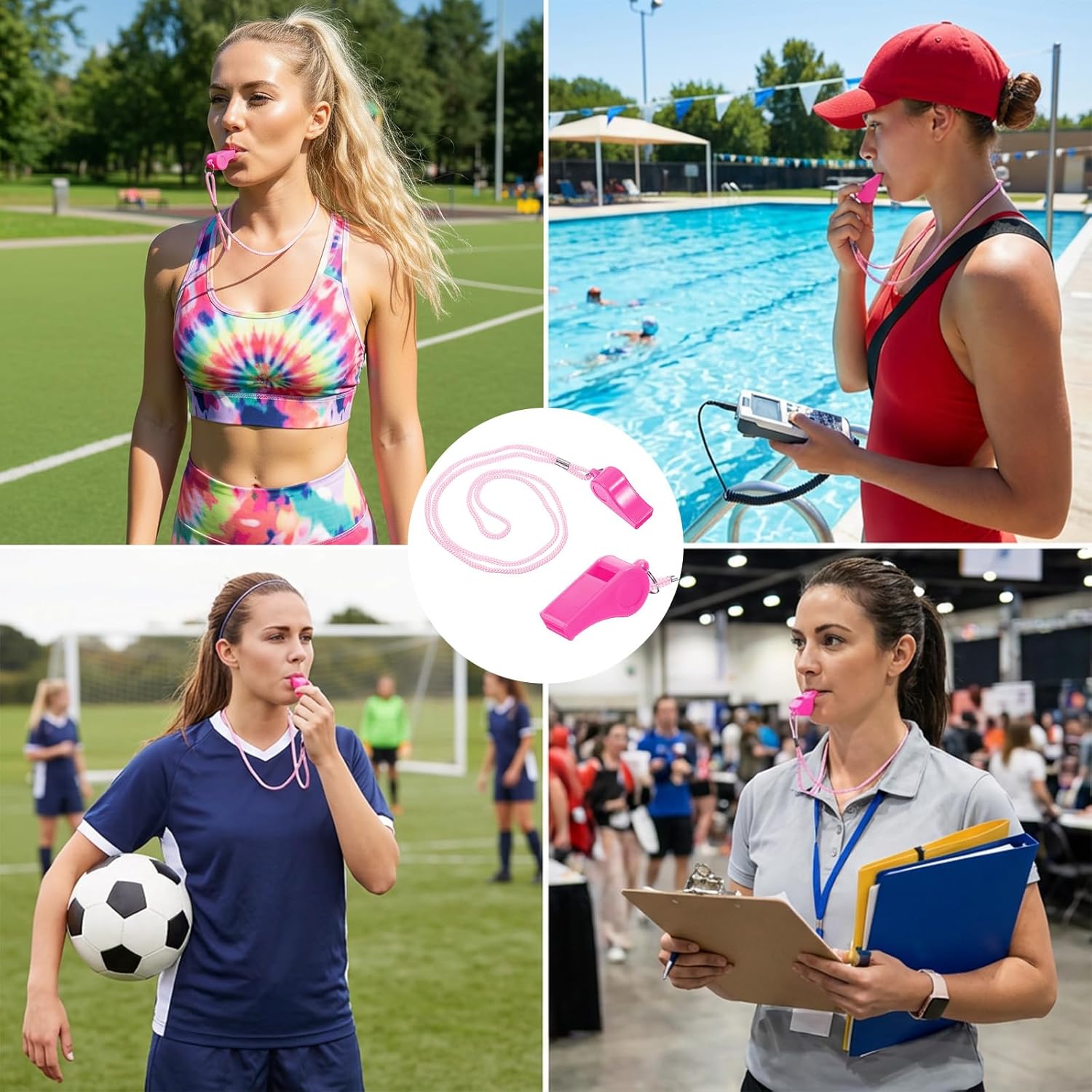 2PCS Pink Coach Whistle with Lanyard, High-Pitched Plastic Whistles Emergency Loud Crisp Sound for Coach Outdoor Safety Referee Lifeguard Teachers Dog Training β image 4