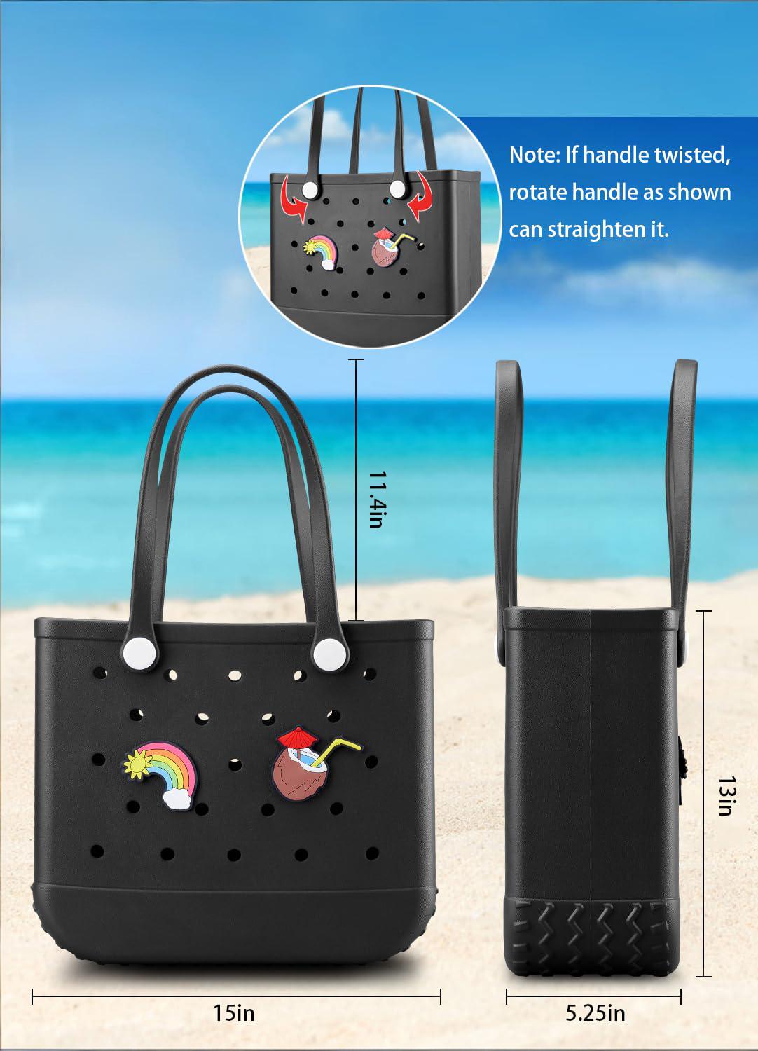 EVA Beach Tote Bag for Swimming, Pool & Travel – Waterproof Washable Rubber Handbag with 2 Random Charms, Lightweight & Sand-Resistant (Black) | Other Colors — image 2