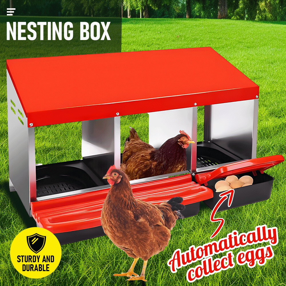 Chicken Hen Coop Hutch Nesting Box 3-Hole Roll Away Metal Design 52 × 47.5 × 81cm Durable Indoor Outdoor Laying Box with Easy Access Ventilation — image 2