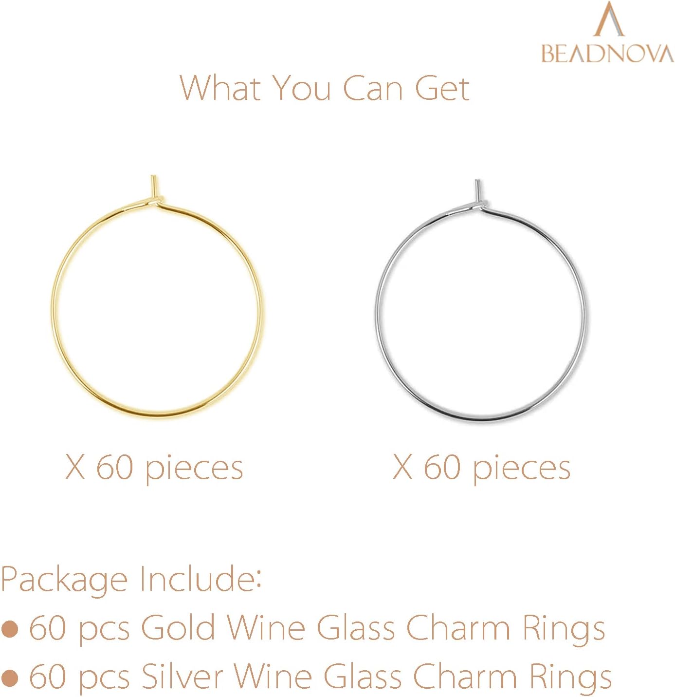 Wine Glass Charm Rings 120pcs Gold and Silver Plated 25mm Beading Charm Rings Wine Glass Marker for Birthday Party Wedding Festival Favor — image 3