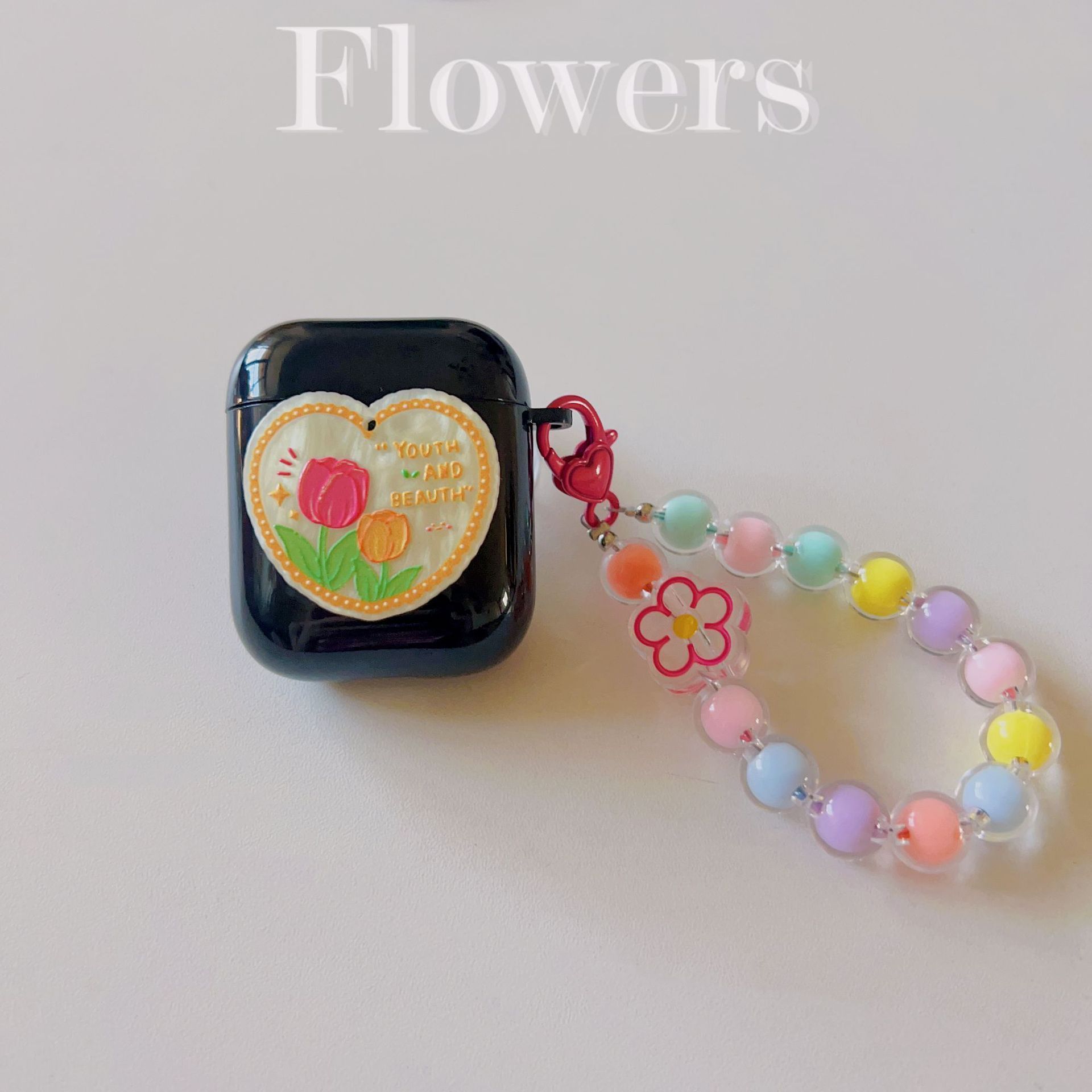 Floral Off-white AirPods Pro Case with Colorful Bracelet — image 3